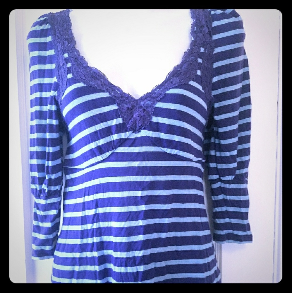 Free People striped t-shirt w/lace S